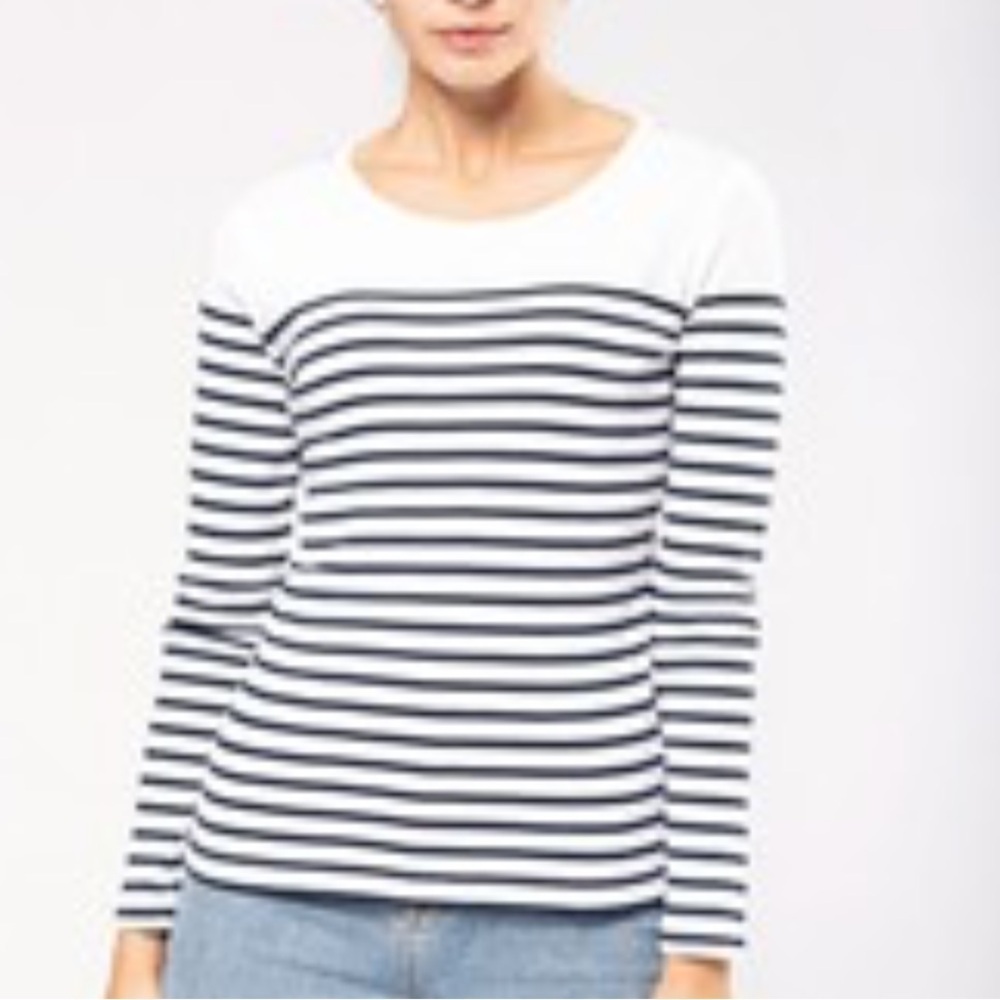 BANANA REPUBLIC Striped Navy and Cream Women's Top